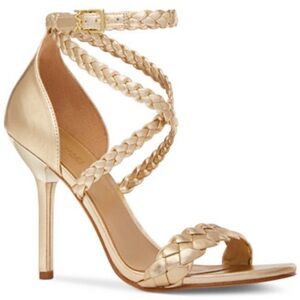 MICHAEL MICHAEL KORS Astrid Braided Metallic Faux Leather Sandal 8.5